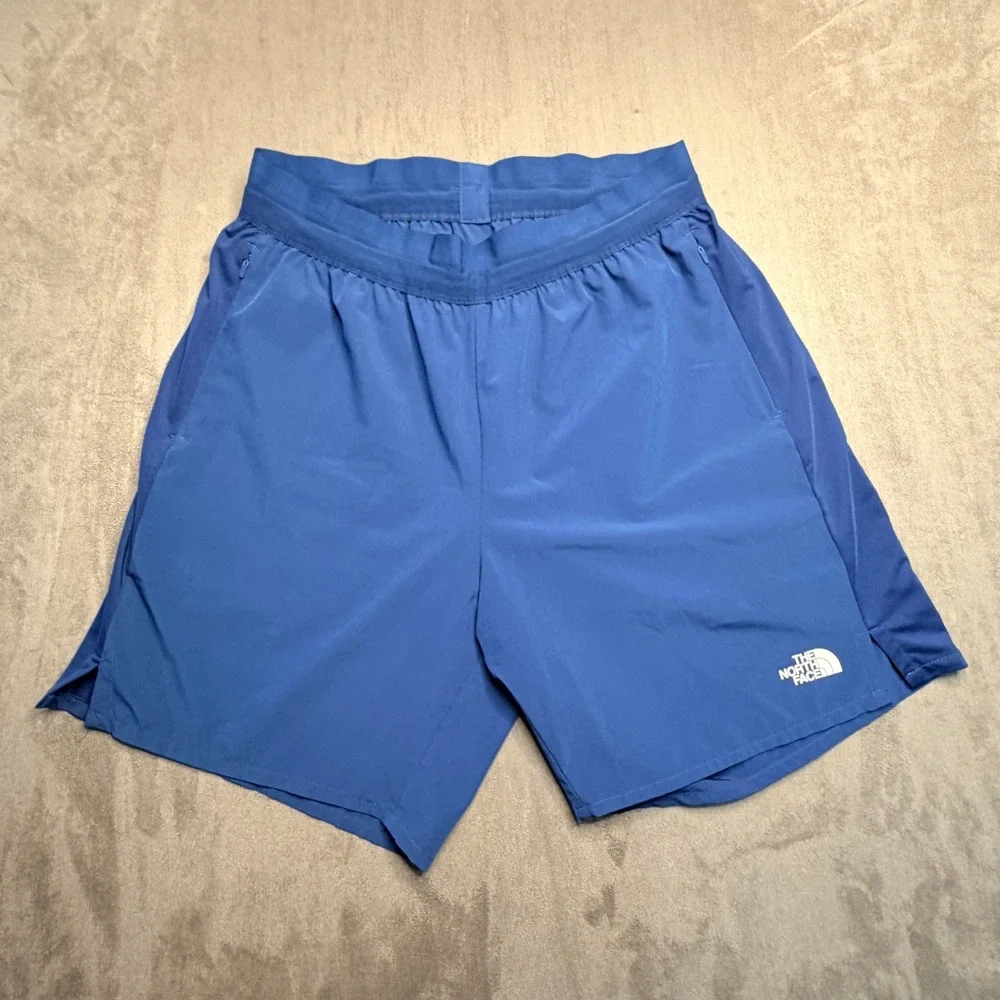 The North Face Shorts Mens L Blue Zipper Pockets Active Running 7 Inch Inseam